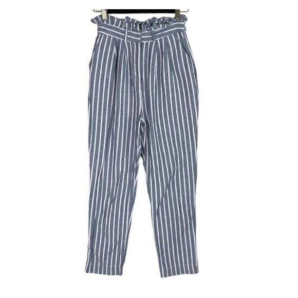 Urban Outfitters Women's Size 4 Blue Striped HighWaisted Paperbag Ankle Trouser - Picture 2 of 5